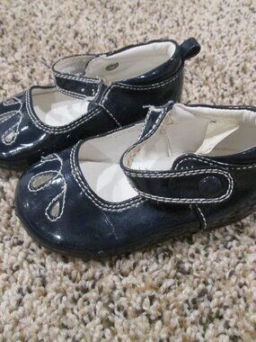 Baby Gap Mary Jane Shoes Toddler Girls Size 4 Navy Blue White Stitching Snap